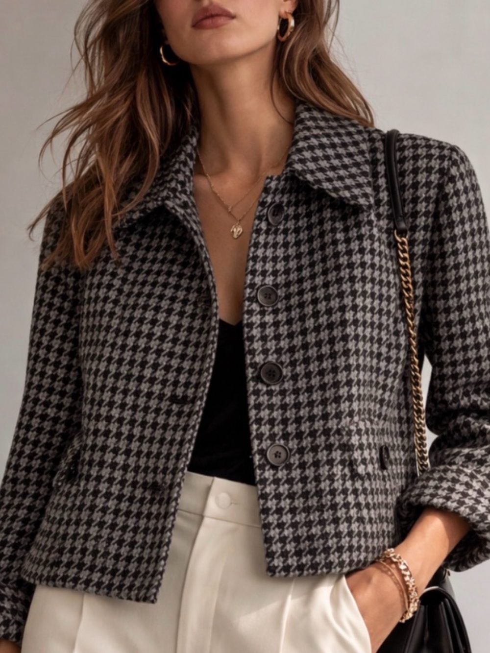 Ralph Lauren Black & Gray Houndstooth Wool Jacket